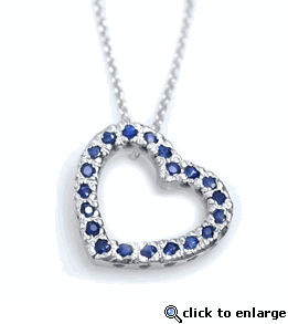 14K White Gold Chain with Sapphire Heart Pendants